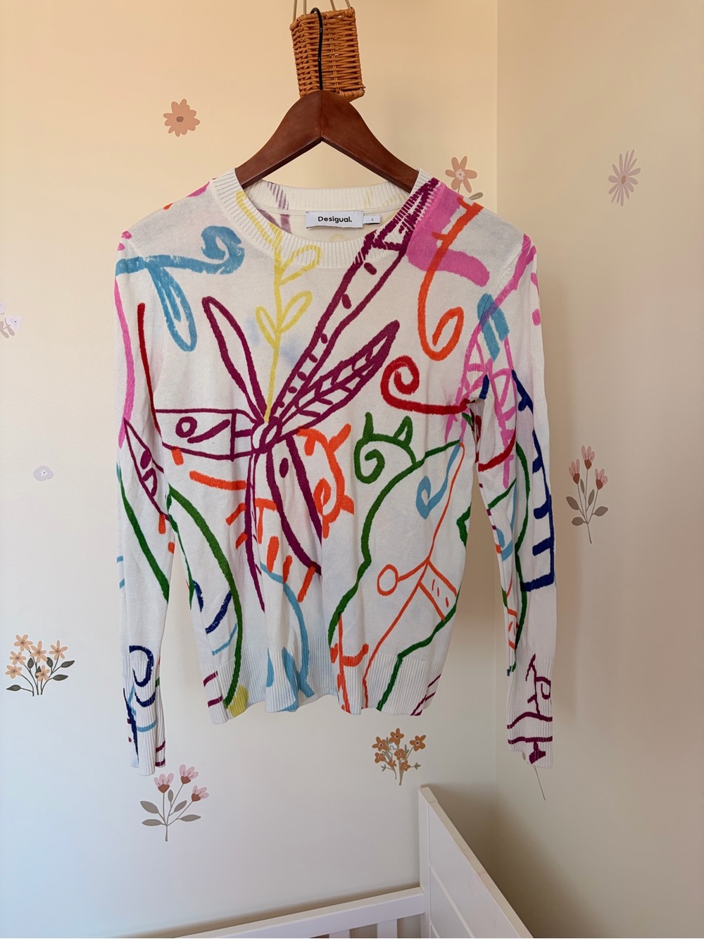 DESIGUAL FINE KNIT SWEATER PULLOVER WITH PATTERNS Size Large - Picture 4 of 6